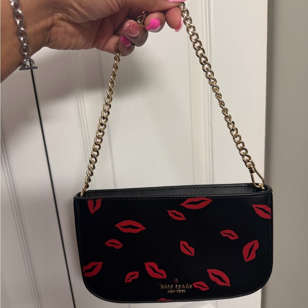 Kate Spade Black and Red Lip Print Shoulder Bag
